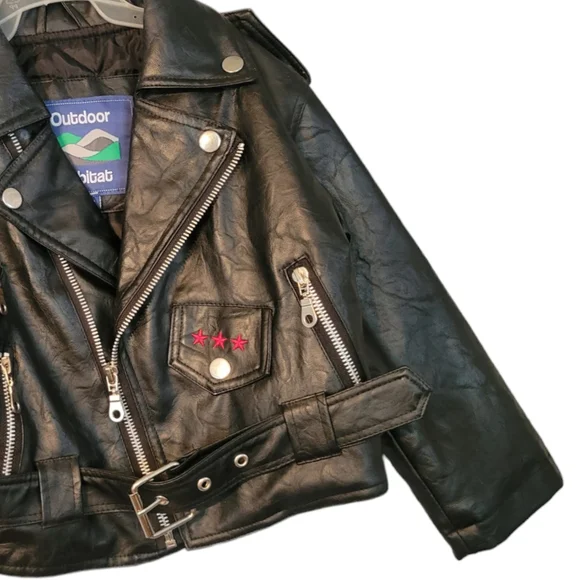 Outdoor HabitatBlack Boys Faux Motorcycle USA Leather Jacket Eagle Size 2T